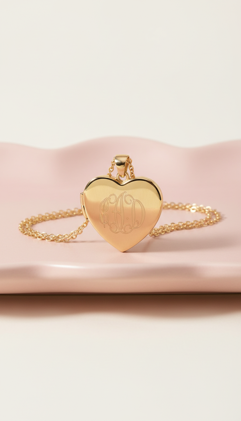 Gold Monogrammed Heart Locket Necklace