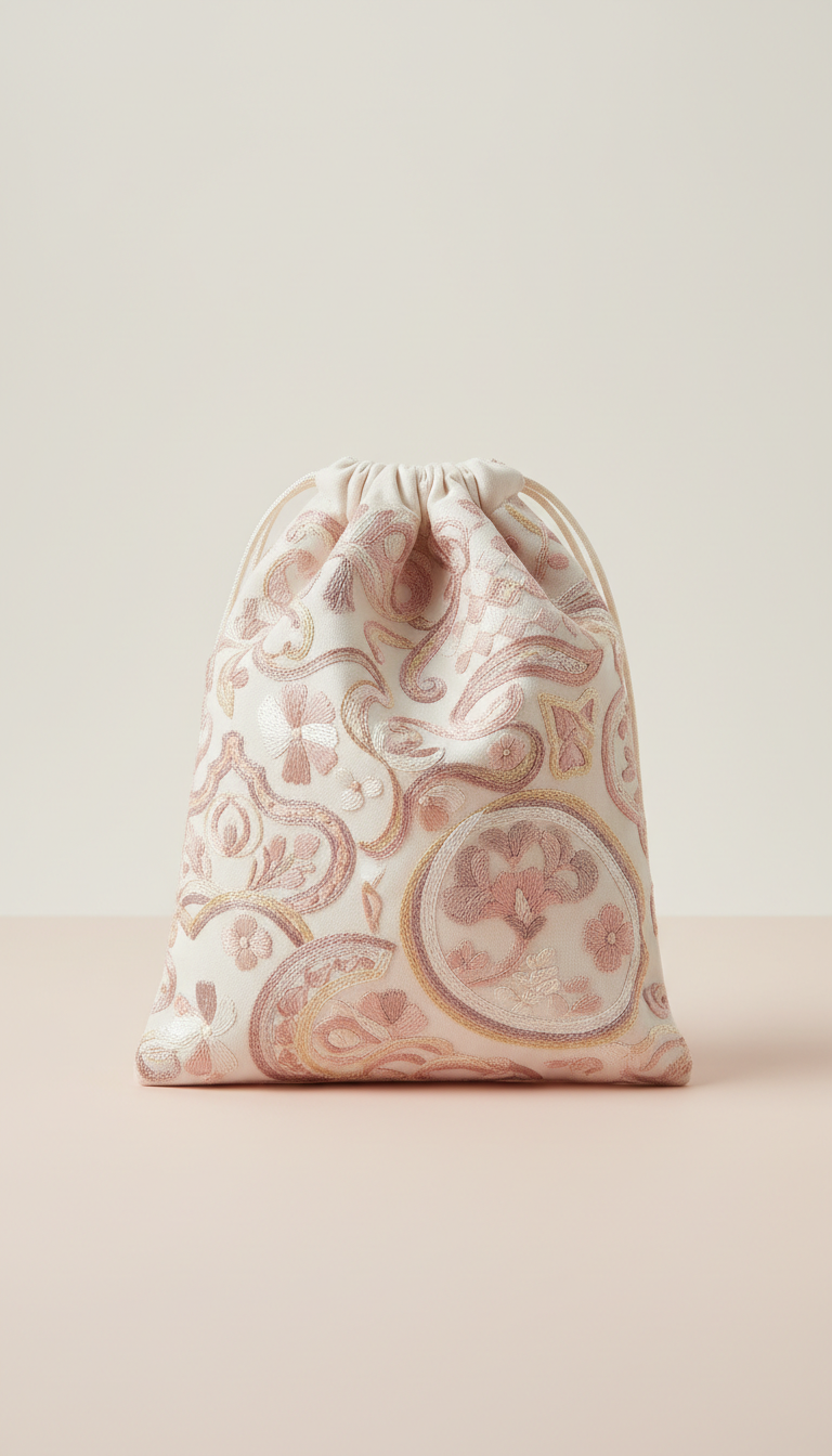 Custom Embroidered Ivory Pouch